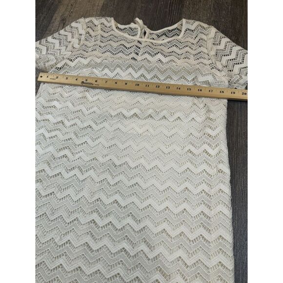 LOFT Ann Taylor Women's Lace Dress Size 8 Ivory Short Sleeve Zipper Back Midi - Picture 12 of 16